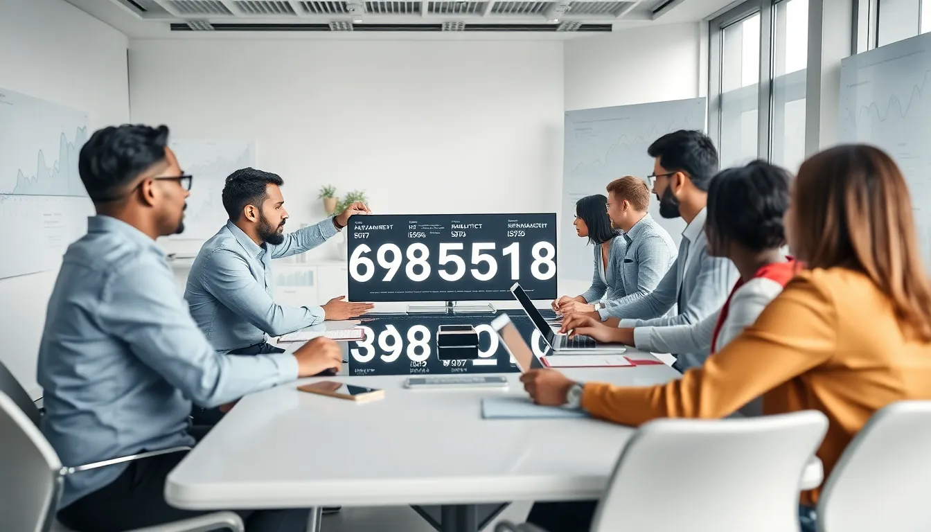 Professionals analyzing data in a modern office setting.